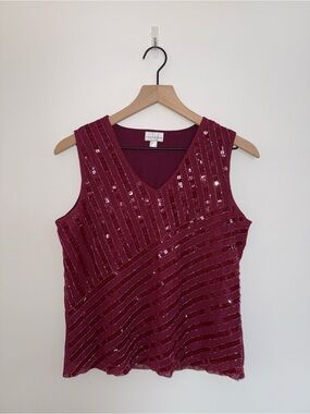 Vintage Collection Burgundy Sequin V-Neck Sleeveless Top